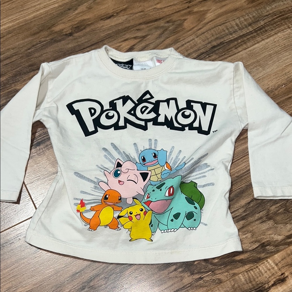 Zara White Long Sleeve Tee with Pokemon Graphic